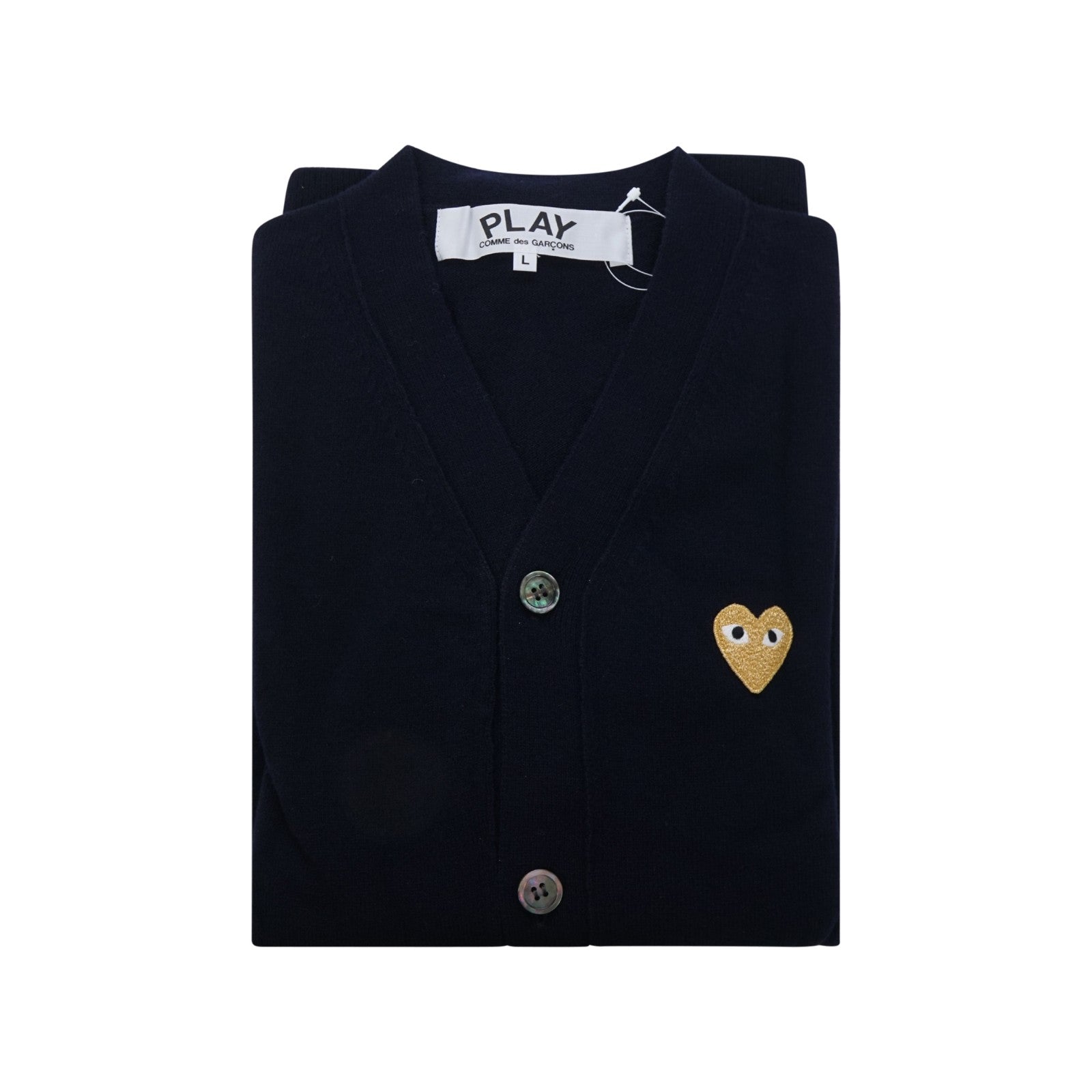 Comme des Garcons Play Gold Heart V-Neck (Navy Blue) Cardigan AZ
