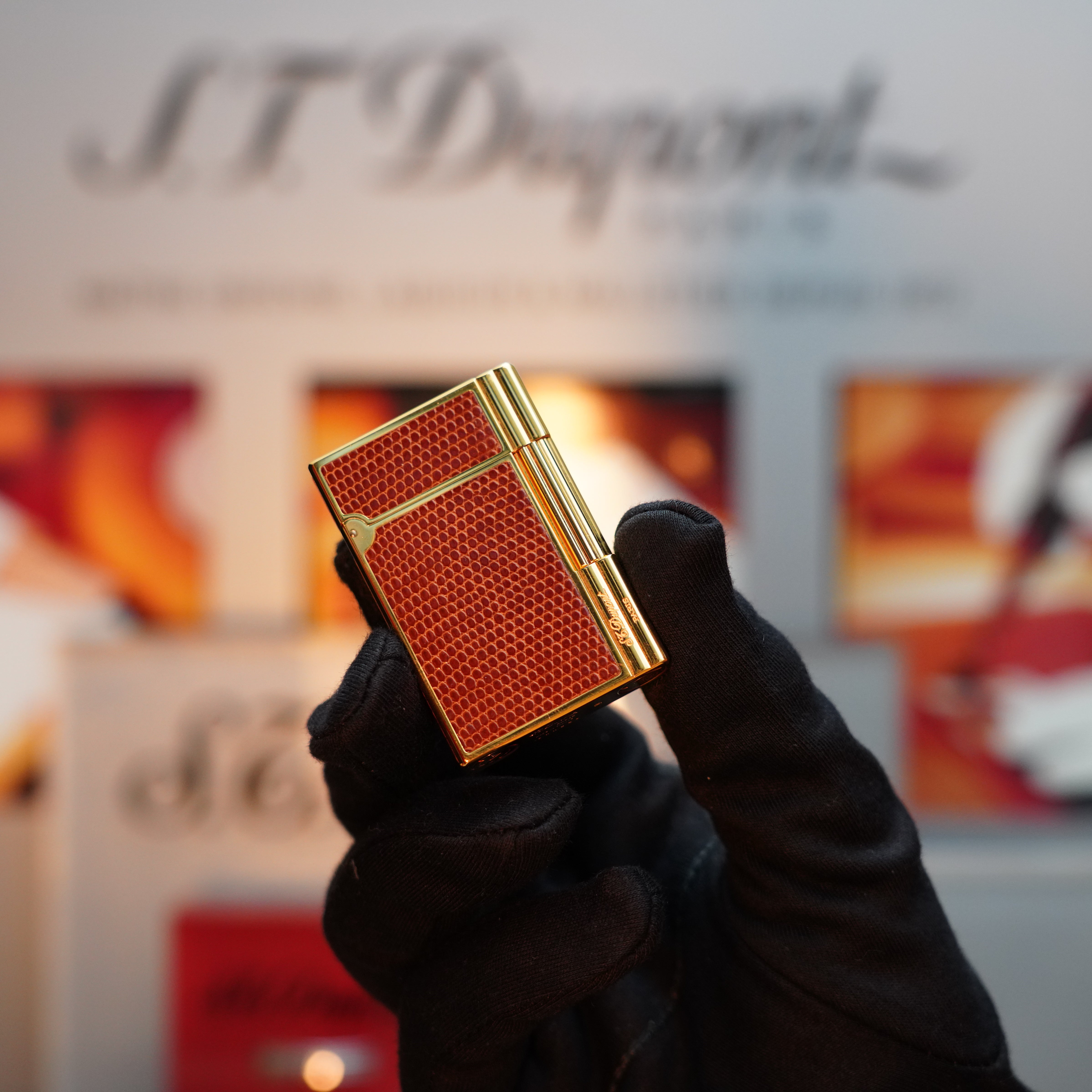 Vintage 1980 S.T. Dupont 24k Gold Finish Gatsby Gainierie Lézard