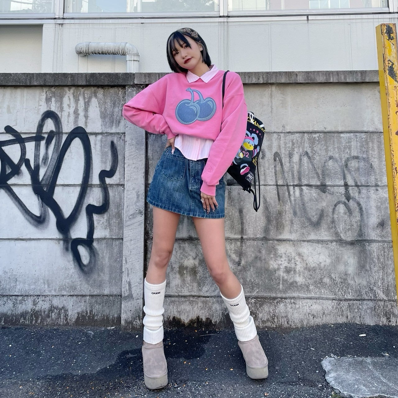 ビックチェリークロップスウェット【ピンク】