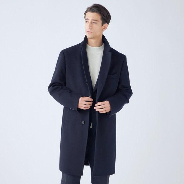 カシミヤアンゴラブレンドダブルラグランベルテッドコート/ブラック