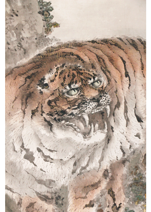 真作】佐伯岸駒/一学蘭斎/岸雅楽介/猛虎図/虎図/掛軸/名家伝来/AD-9 真