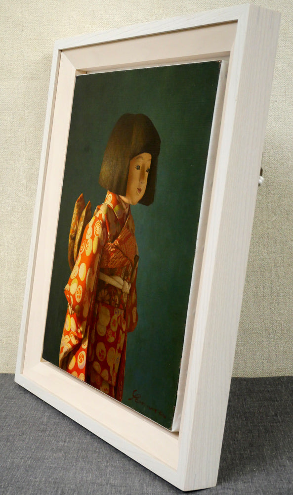 余村展「人形（市松人形）（白額）」油絵・F6号 絵画買取・販売の小竹美術