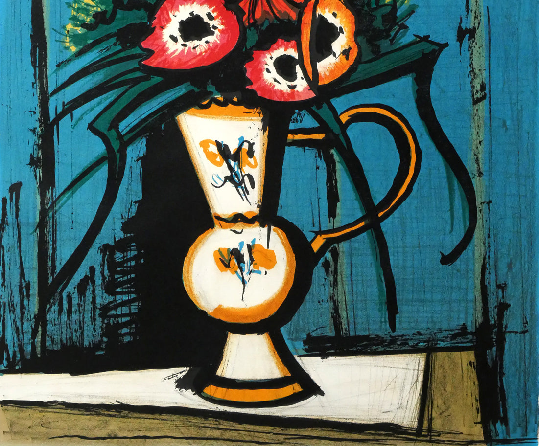 ベルナール・ビュッフェ（Bernard BUFFET）「青い背景の花束