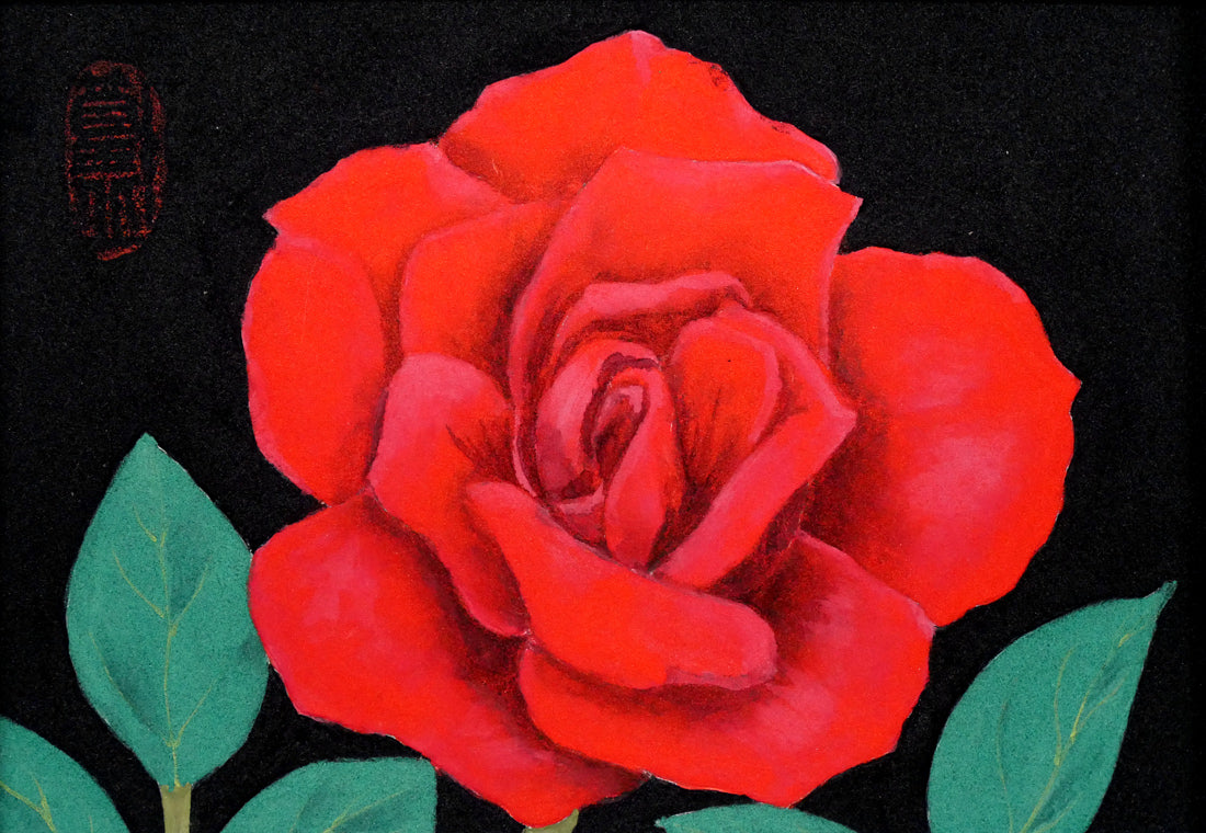 橋本篁丘「バラ」日本画・ミニチュア（10.8×15cm） 絵画買取・販売の