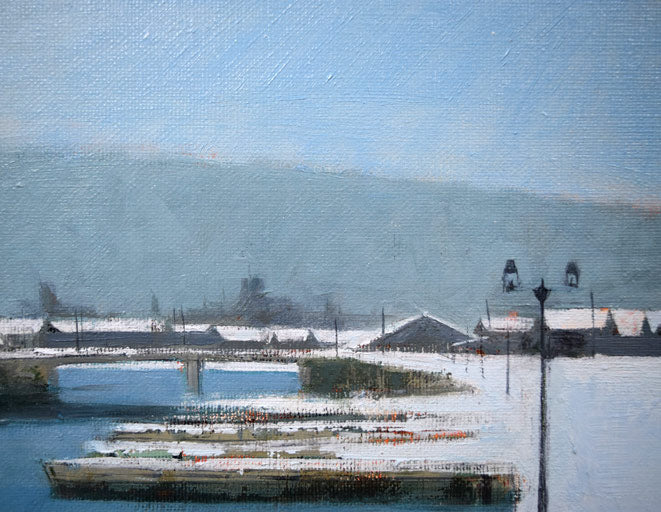 木嶋良治「冬の日（小樽運河）」油絵・F4号 絵画買取・販売の小竹美術