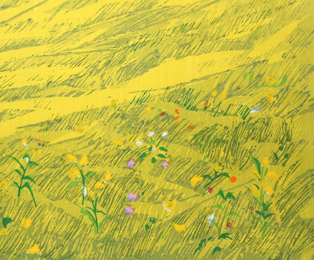 北岡文雄「海の見える農場」木版画 絵画買取・販売の小竹美術