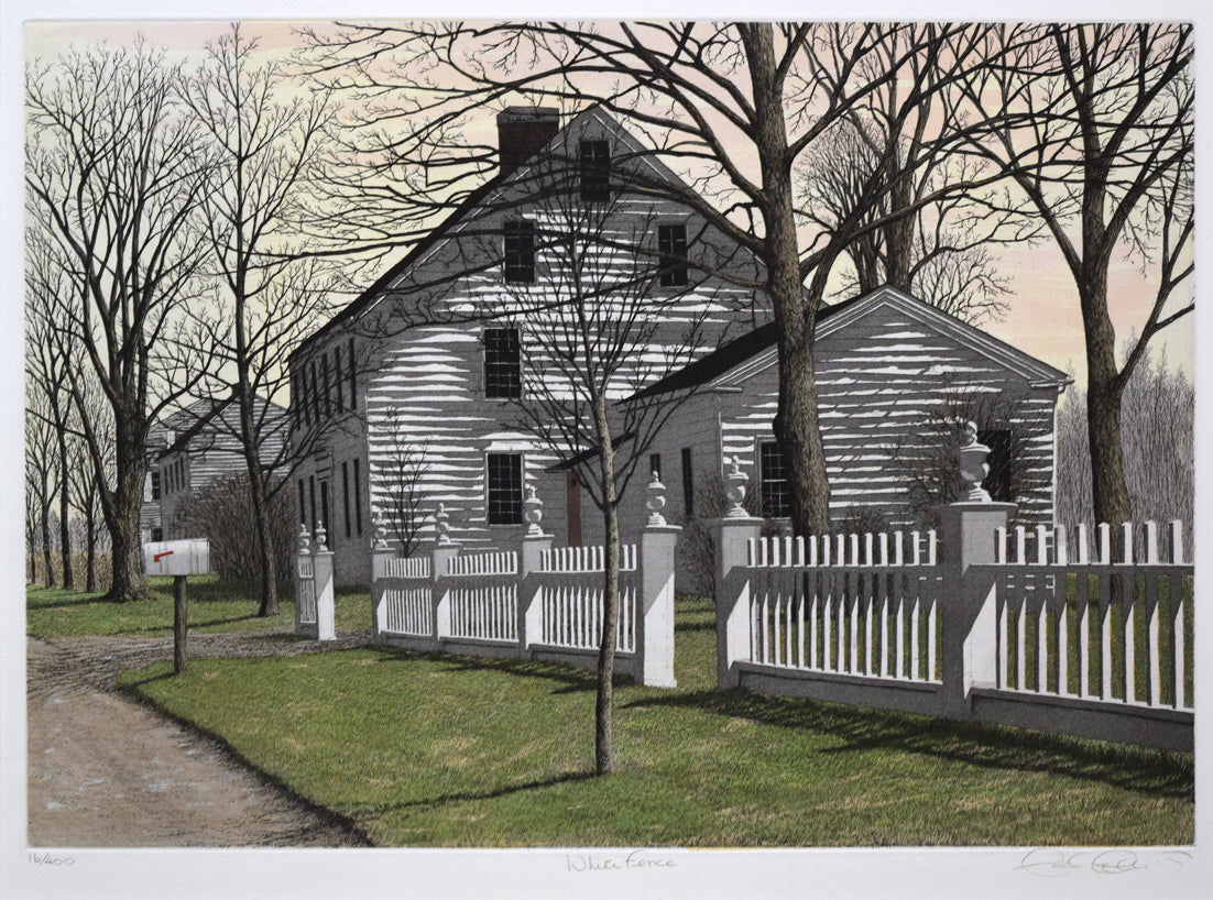 キャロル コレット （Carol COLLETTE）「White Fence」銅版画に手彩色