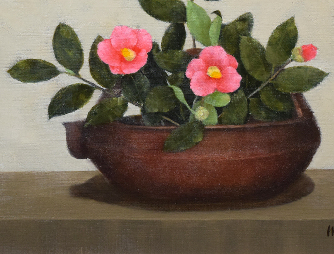 松永真樹子「つばき（椿）」油絵・F10号 絵画買取・販売の小竹美術