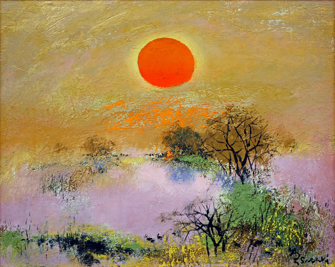 佐々木栄松「釧路湿原（金縁）」油絵・F3号 絵画買取・販売の小竹美術