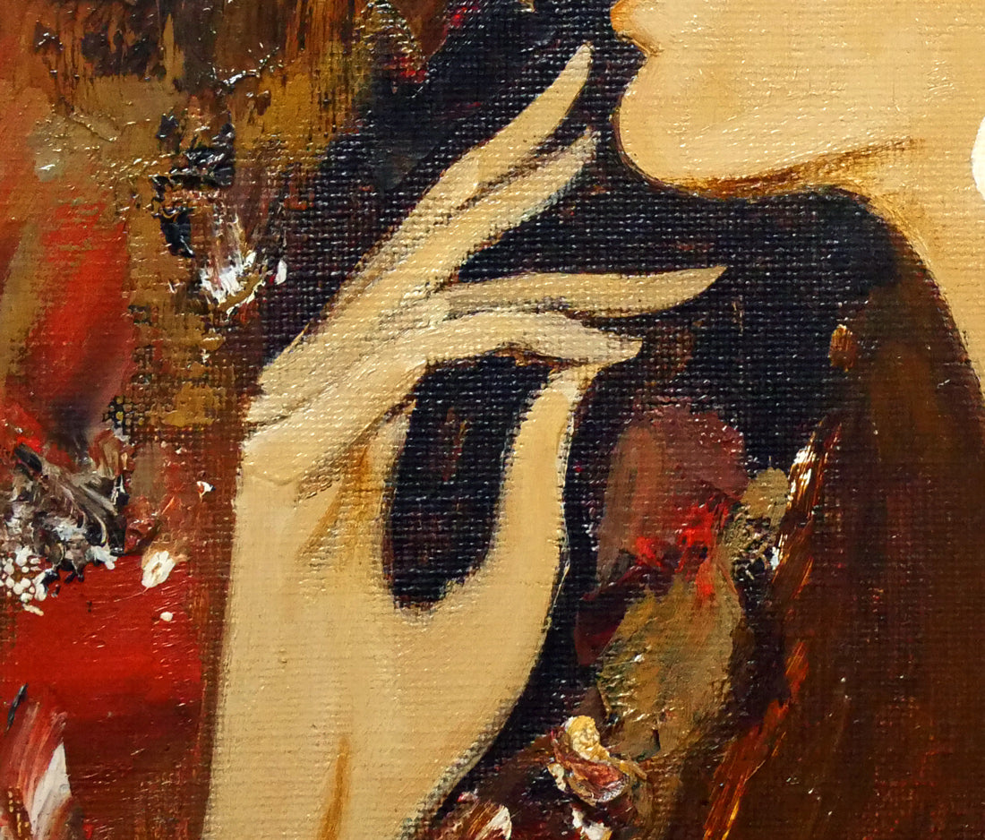 園田郁夫「女性像（赤い服）」油絵・F3号 絵画買取・販売の小竹美術