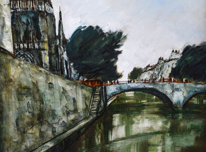 園田郁夫「パリ風景（セーヌ河畔）」油絵・F10号 絵画買取・販売の小竹美術