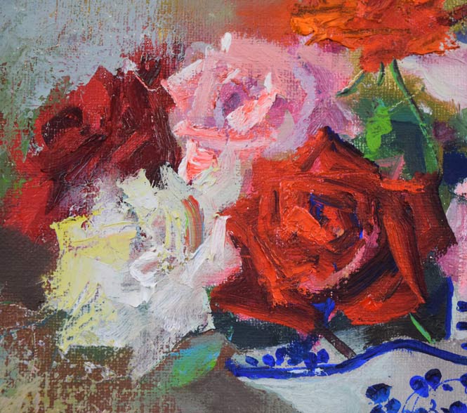 寺井重三「薔薇」油絵・F4号（白銀） 絵画買取・販売の小竹美術