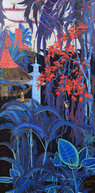 丁紹光「聖なる村」シルクスクリーン版画 絵画買取・販売の小竹美術