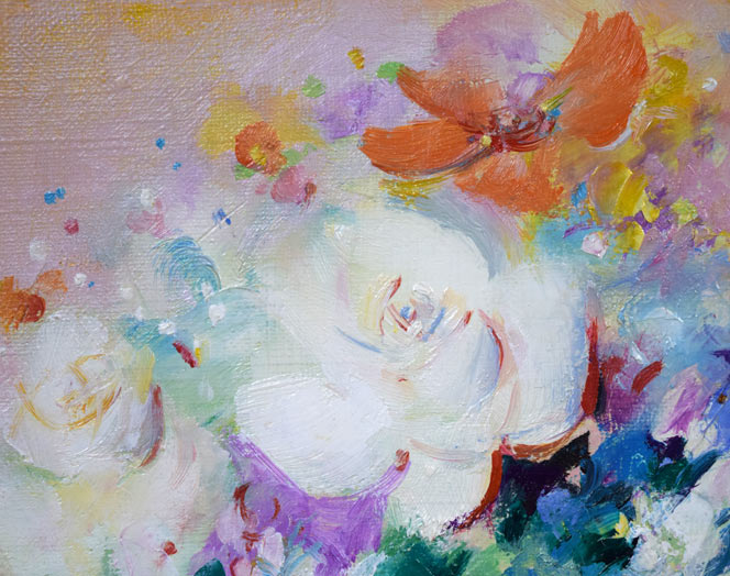 渡辺芳文「花」油絵・F3号 絵画買取・販売の小竹美術