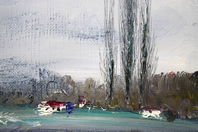 半澤満 作品油絵 アルプス望む 山の風景 開放感あり ダークブラウン