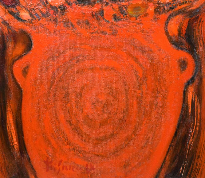 大谷久子「赤い壺・かいがら菊」油絵・P10号 絵画買取・販売の小竹美術