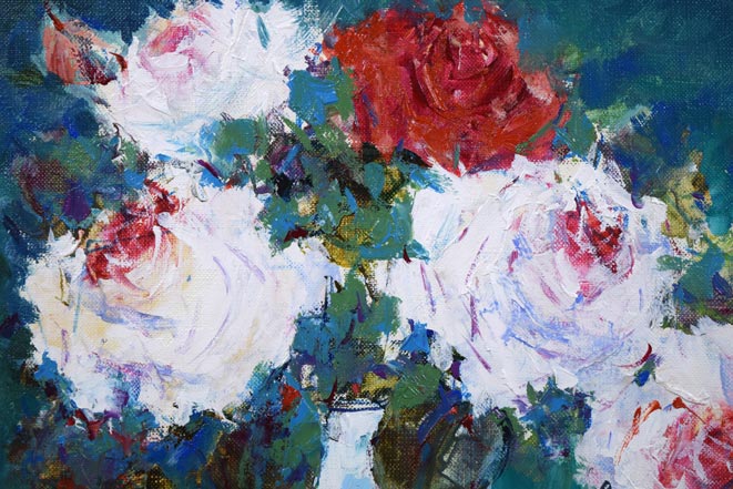 酒井健吉「花バラ」油絵・F6号 絵画買取・販売の小竹美術