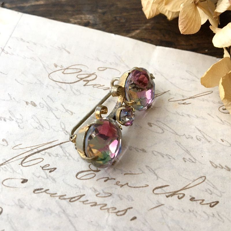 初期アイリスガラスの眼鏡型ブローチ - アンティーク k-nuts