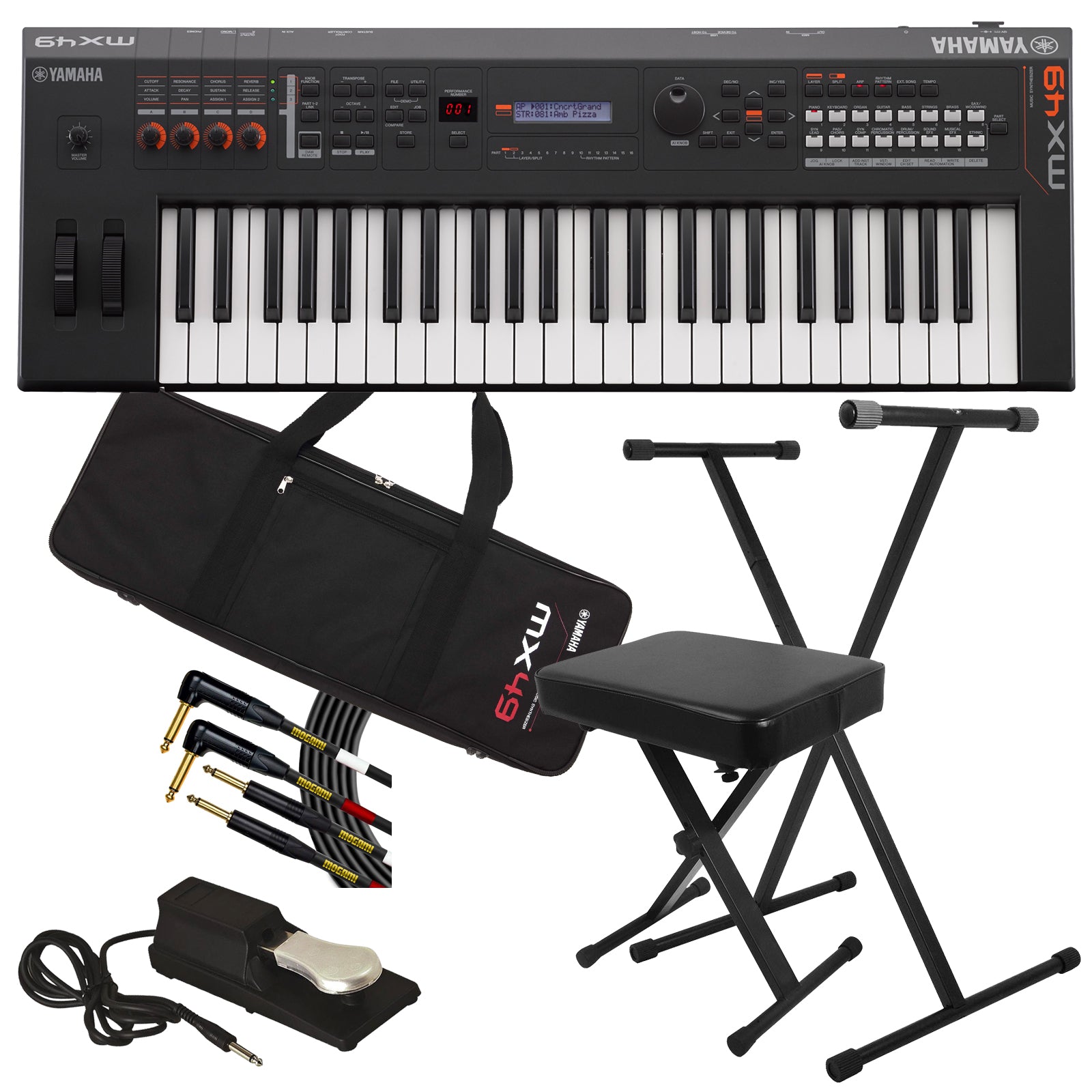 Yamaha MX49 Music Synthesizer - Black STAGE ESSENTIALS BUNDLE