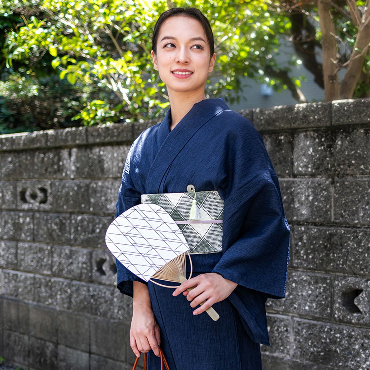 CHIKUMO-千雲-】洗える夏きもの 麻楊柳/寄木格子 近江ちぢみ くるり