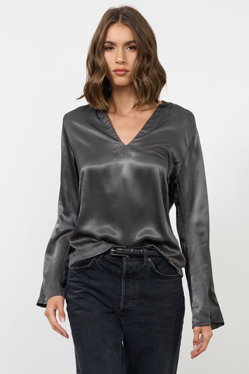 DAPHNE SILKY SPLIT NECK BELL SLEEVE TOP - FINAL SALE