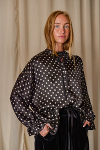 Ribbon Shirt | Black Polkadot Silk Charmeuse – Lan Jaenicke