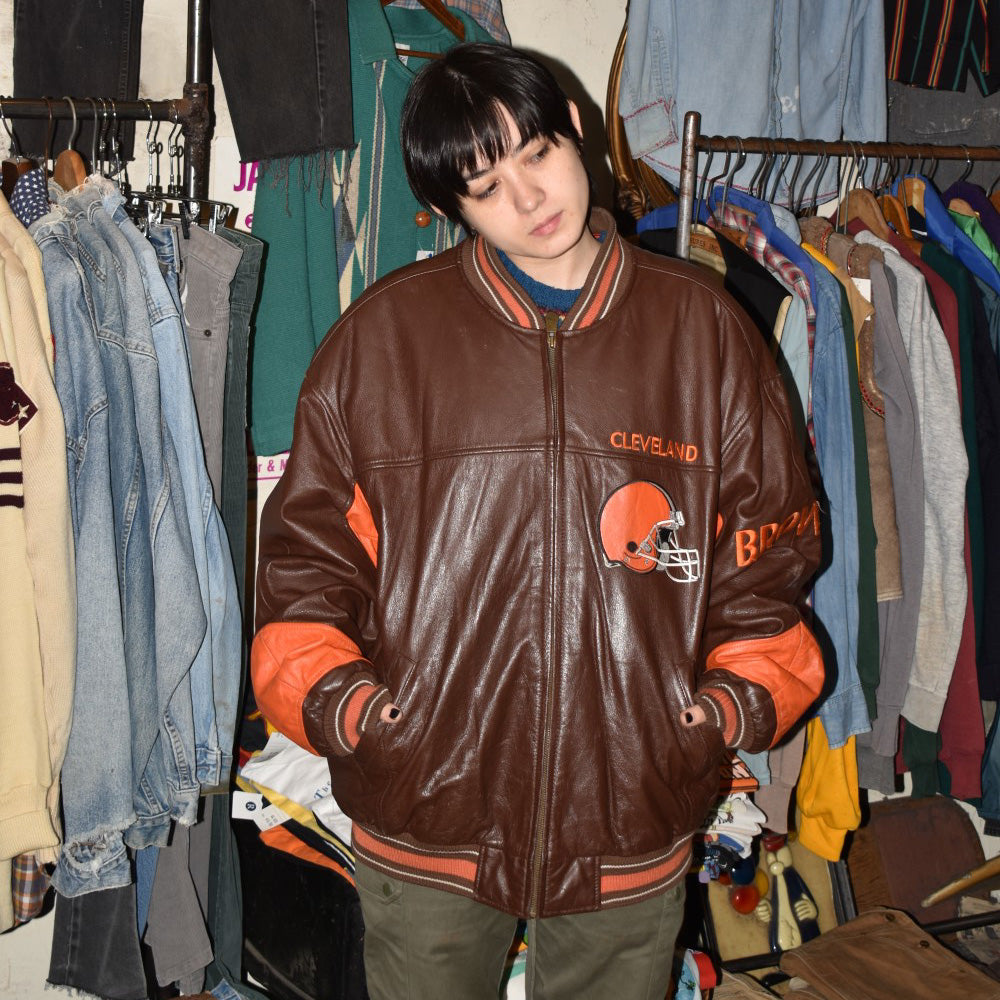 90's G-III / Cleveland Browns スタジャン レザージャケット 251118H