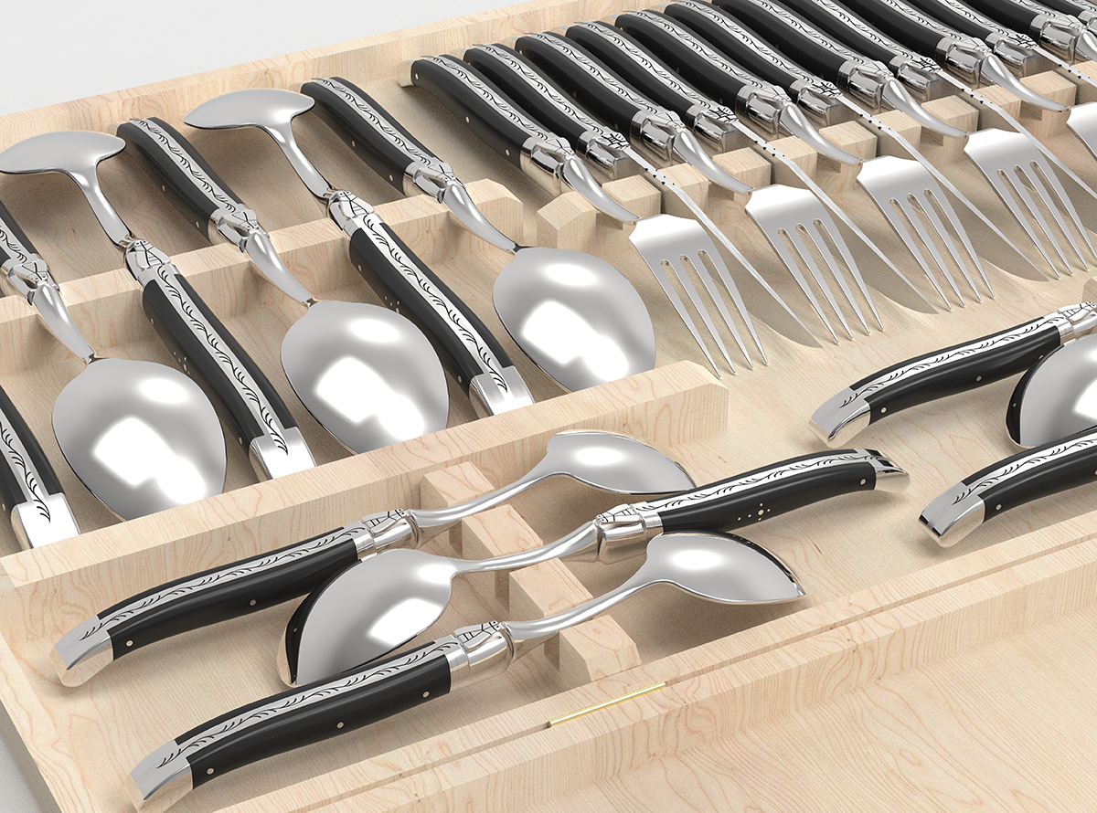 Set of 24 laguiole knives set with ebony wood handle - Laguiole