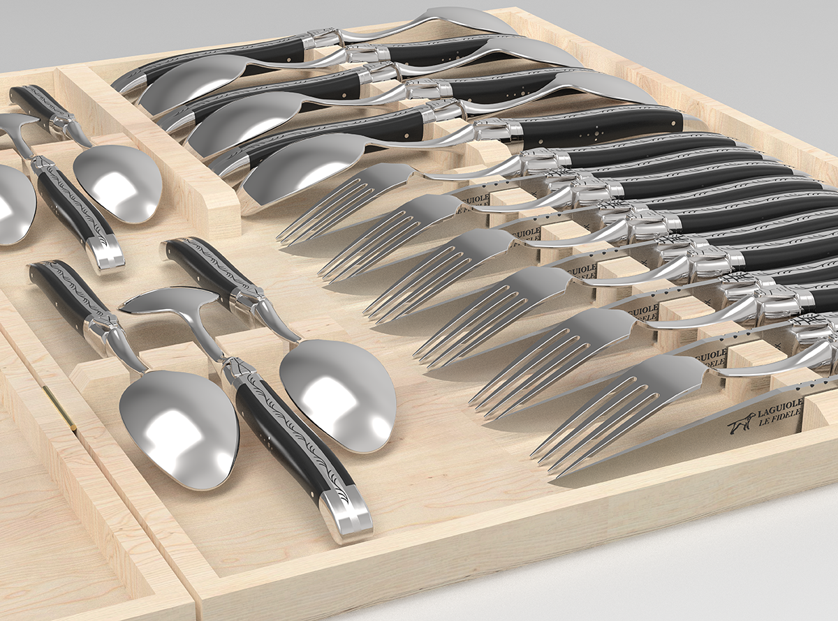 Set of 24 laguiole knives set with ebony wood handle - Laguiole