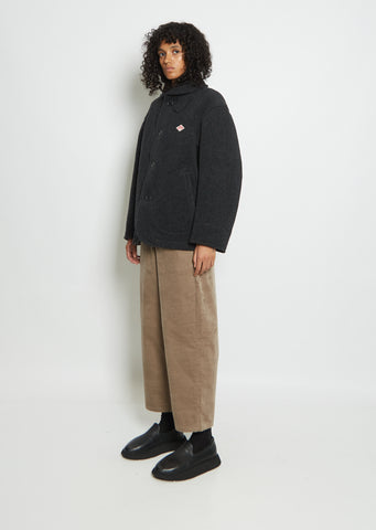 Wool Blend Round Collar Jacket — Charcoal – La Garçonne