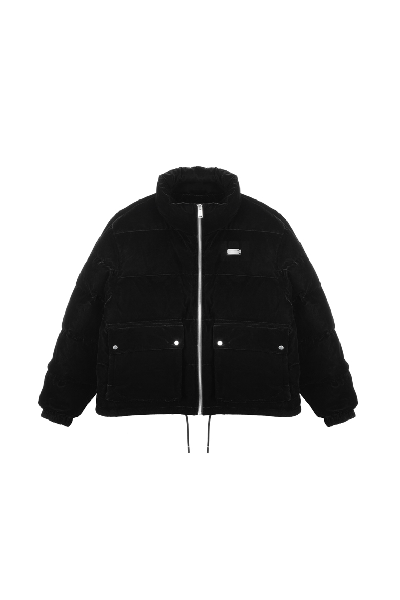 TEAM WANG | PRINTED LOGO VELVET DOWN JACKET BLACK | L'ARMOIRE