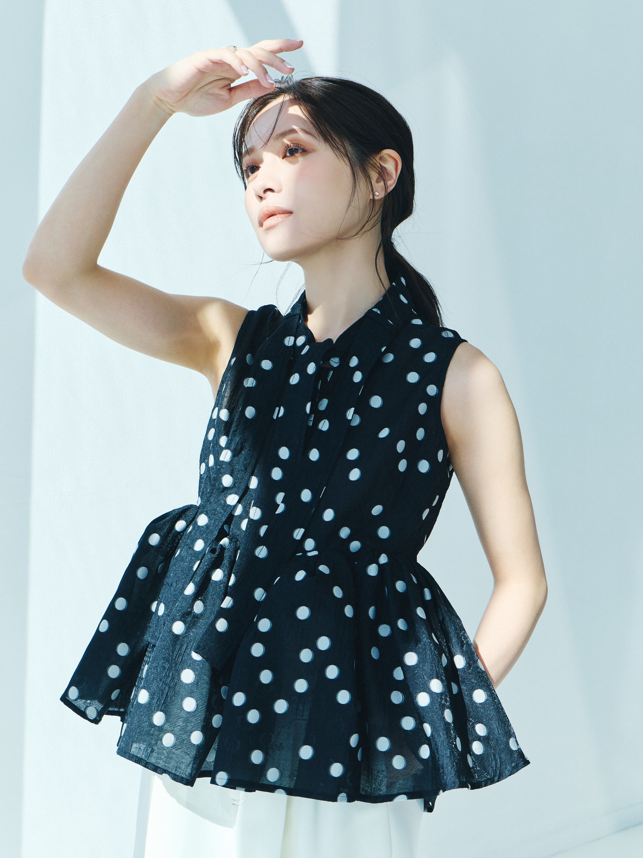 Sheer Polka Dot Ribbon Blouse – L'AUBE BLANC