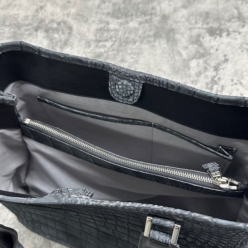 クロコダイル トートバッグ ヌバック仕上げ メンズ レディース 本革 黒