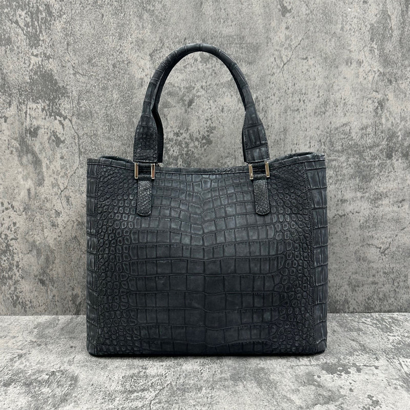 クロコダイル トートバッグ ヌバック仕上げ メンズ レディース 本革 黒