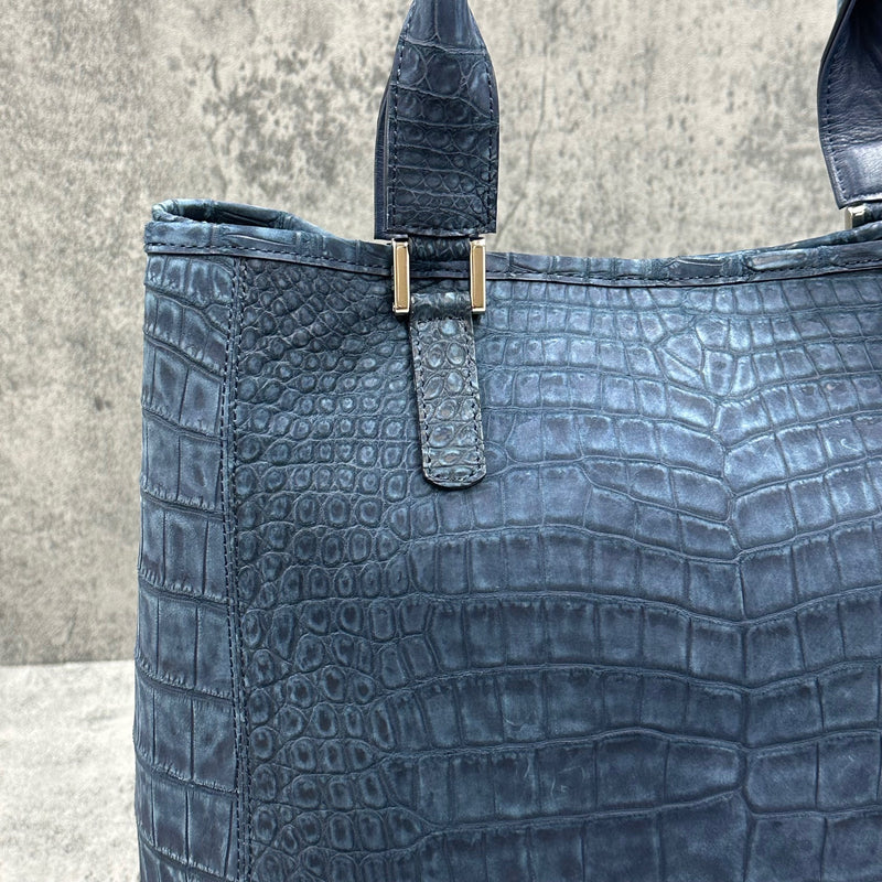 クロコダイル トートバッグ ヌバック仕上げ メンズ レディース 本革 紺