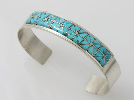 ズニ族 Gloria Tucson ターコイズ チャンネルインレイ バングル