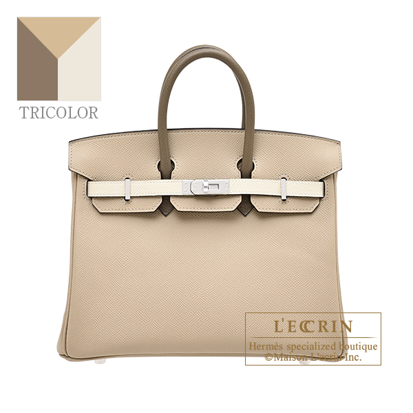 Hermes Birkin Tricolore bag 25 Trench/Craie/Etoupe grey Epsom