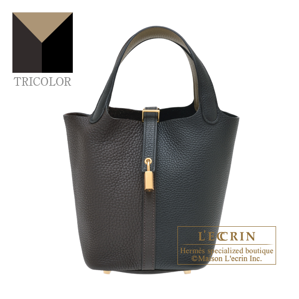 Hermes Picotin Lock casaque 2 bag 18/PM Black/ Macassar/ Beige