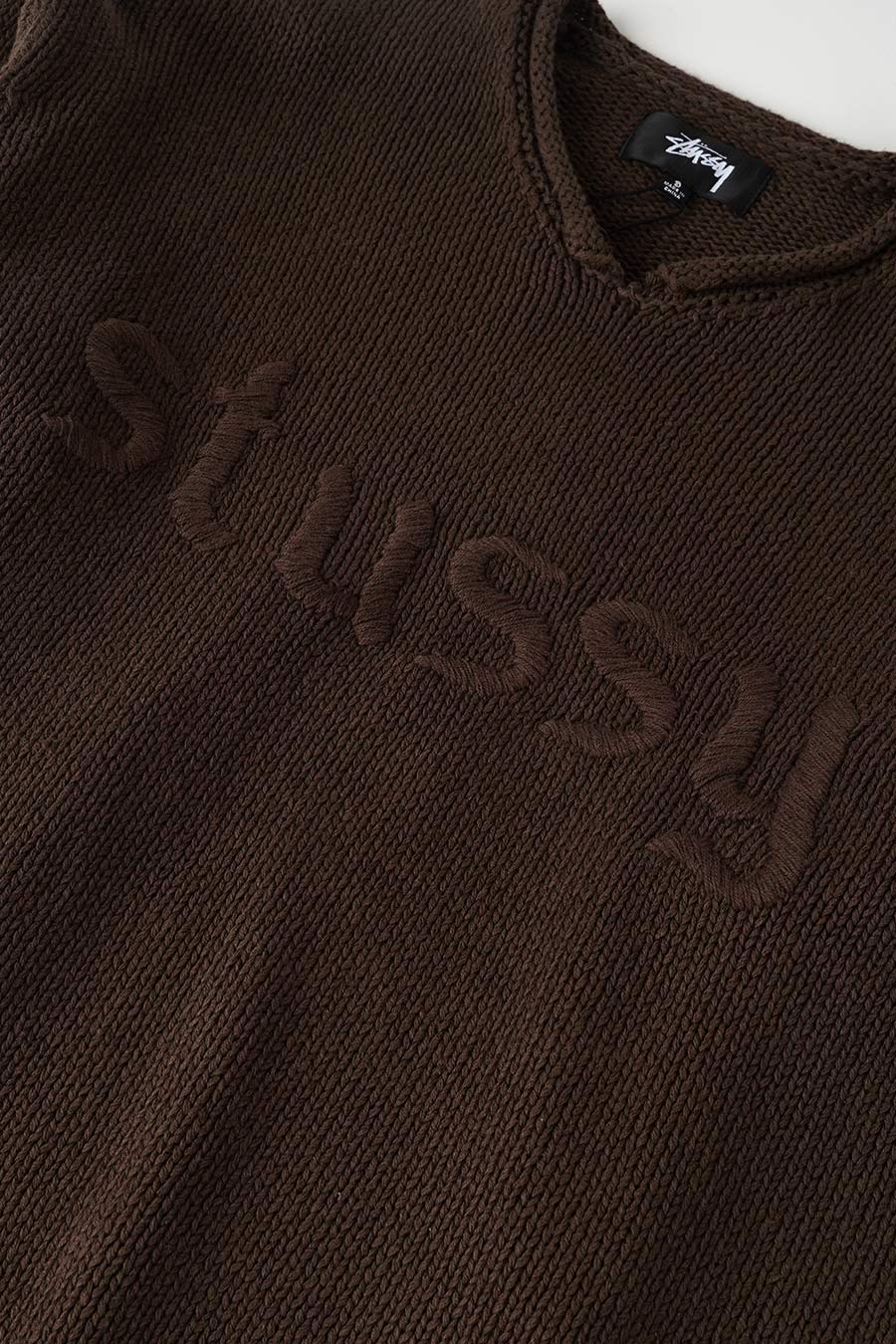 Stussy - BROWN EMBROIDERED V-NECK LOGO PULL – LE LABO STORE