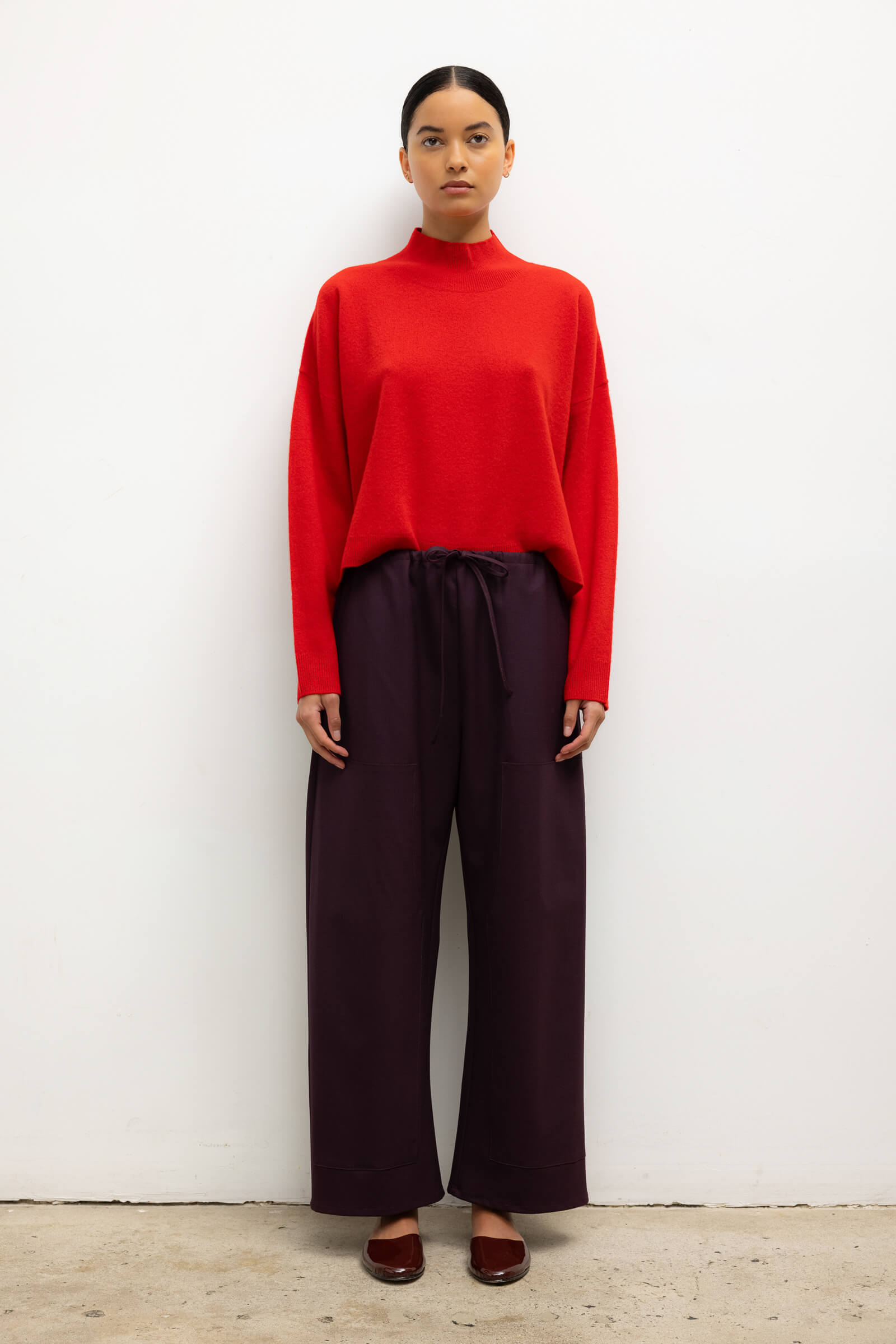 LESET Jesse Boxy Mock Neck in Lipstick in Wool