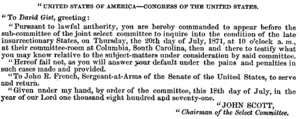 Congress Investigates KKK Violence During Reconstruction