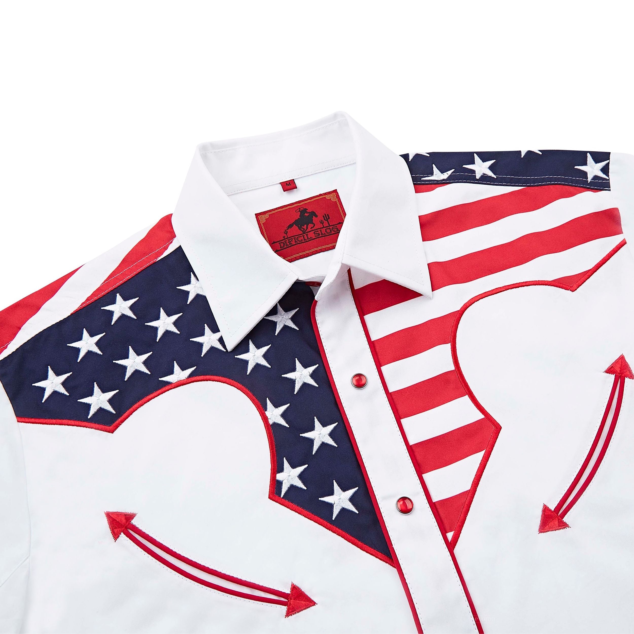 American Flag Embroidered White Western Pearl Snap Cowboy Shirt