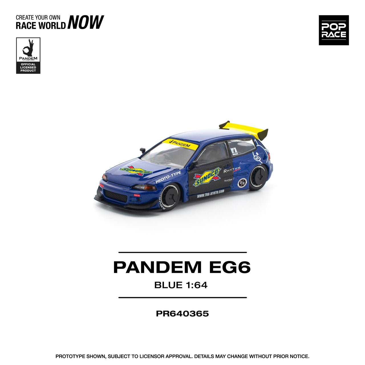 PRE-ORDER) Pop Race 1:64 Pandem Honda Civic EG6 Blue/Yellow
