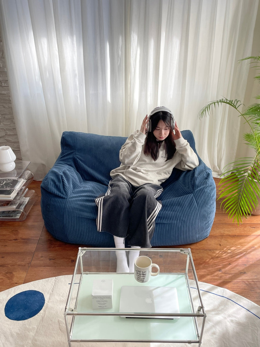 LOOSY 2人掛けビーズソファ Navy｜2人用ソファ おしゃれ 一人暮らし 二