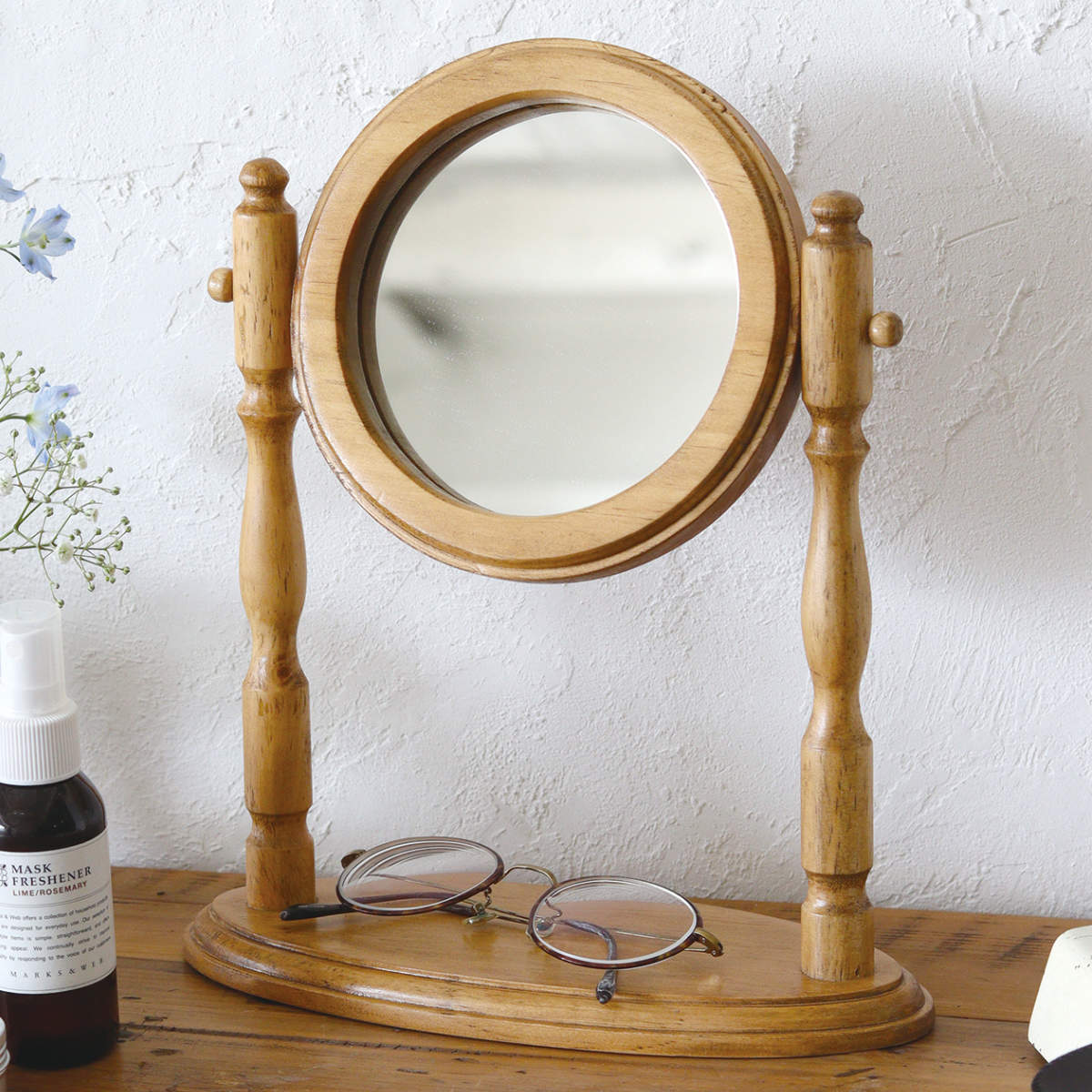 スタンドミラー ラウンド ヴィンテージ調 ナインマーケ （ 角度調整