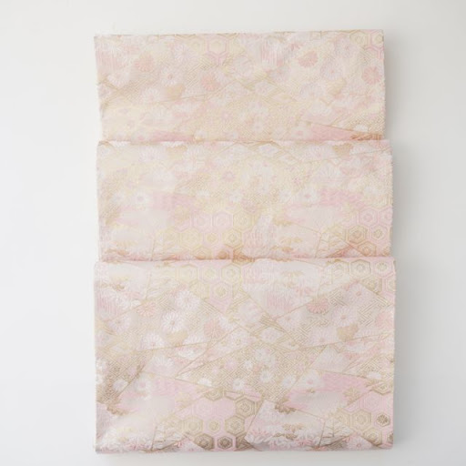 西陣織 菊と亀甲花菱紋 シャンパンゴールド×ピンクテーブルランナー