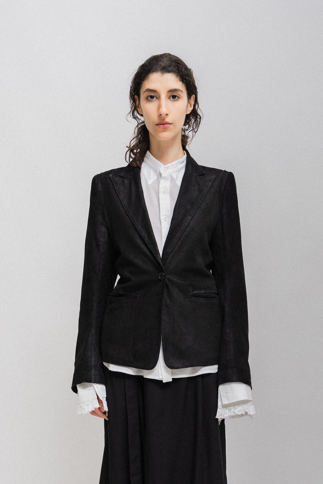 ANN DEMEULEMEESTER - Leather jacket with backpack straps (early