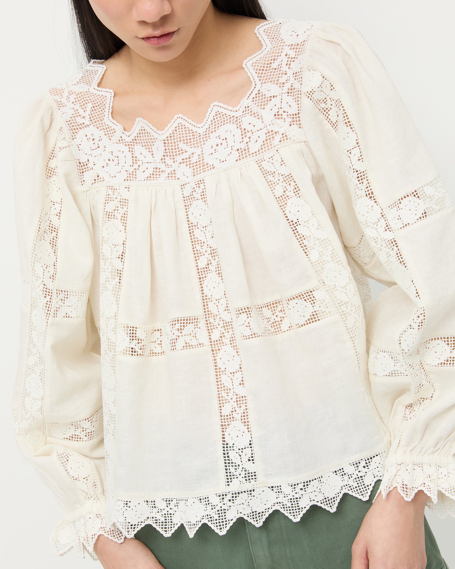 Pauline Cream Embroidered Lace Blouse | Tops | Apparel
