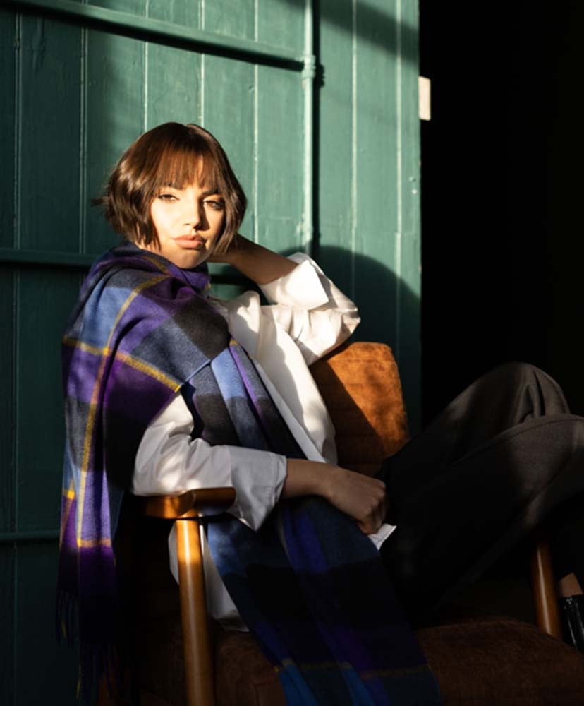 50×190 カシミヤストール (CPG52532)(ONE Purple×Navy/パープル