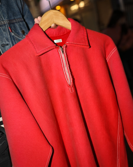 A.PRESSE Vintage Half Zip Sweatshirt {RED]